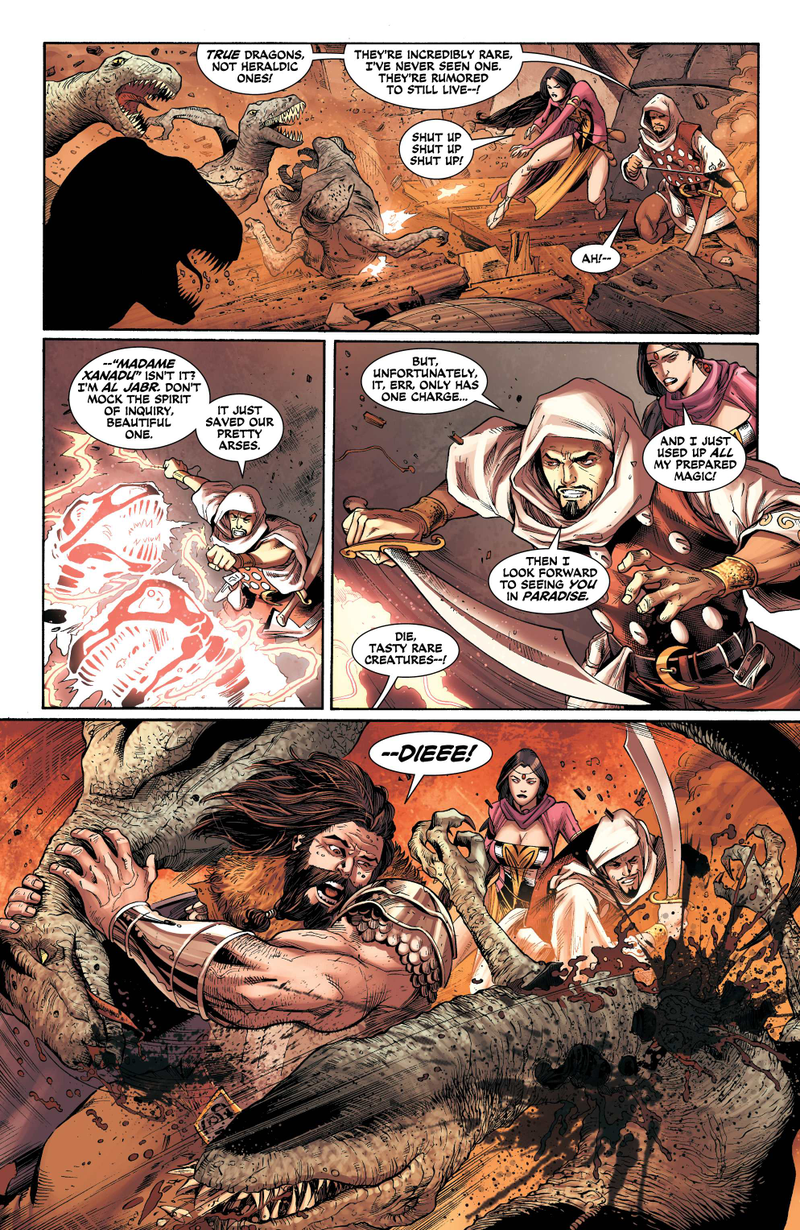 Illustration for article titled In this exclusive preview of Demon Knights, Etrigan and Vandal Savage slay the heck out of dragons